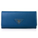 Prada Royal Blue Saffiano Leather Button Flap Closure Wallet