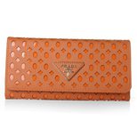 Prada Orange Saffiano Leather Cutout Button Flap Closure Wallet