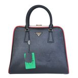 Prada Saffiano Leather Metal Frame Closure Handle Bag