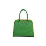 Prada Saffiano Leather Metal Frame Closure Handle Bag