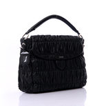 Prada Ruched Nappa Leather Gaufre Pattina Flap Handle Bag