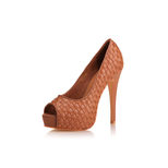 Bottega Veneta Coffee Leather Woven Peep Toe Pump