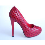 Bottega Veneta Red Woven Leather Platform Pump