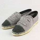 Chanel Gray Canvas with Black Canvas Head Casual Flat