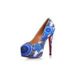 Christian Louboutin Blue Flower Pattern Fabric Platform Pump