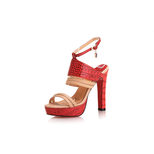 Christian Louboutin Red Croco with Beige Leather Platform Sandal