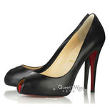 Christian Louboutin Black Lambskin Leather Red Sole (small peep toe & platform) Pump