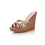 Jimmy Choo Beige Snake Skin Leather Leather Wedge Pump Slipper