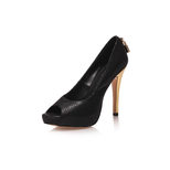 Louis Vuitton Black lizard suede leather peep toe pump