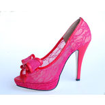 Valentino Red & Rose Lace Bow Tie Peep Toe Pump