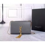 YSL Gray Leather Clutch with Metal Tassel