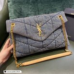 YSL PUFFER MEDIUM BAG 35cm IN QUILTED VINTAGE DENIM AND SUEDE