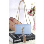 YSL Light Blue Leather Clutch with Metal Tassel