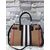 Large check fabric leather trim tote bag