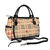 Beige Medium Check Black Leather Trim Handbag Bag with Should Strap