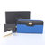 Stone Logo Real Blue and Black Leather Zipper Long Wallet