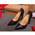 Black croco leather pointed head pump