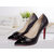 Black leather pointed head pump