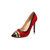 Red suede leather rivet pointed head pump