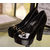 Gucci Black patent leather peep toe platform pump