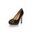 black patent leather peep toe platform pump