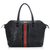 Black Leather Top Zip Tote with Center Calf Hair Detail