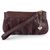 Brown GG Embossed Leather Wristlet with Metal Heart Charm