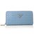 Light Blue Saffiano Leather Cutout Zipper Closure Wallet