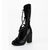 Chanel Black patent leather metal chain tieback long boots