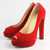 Christian Louboutin Red Suede Peep Toe Platform Pump