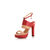 Red Croco with Beige Leather Platform Sandal