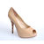 Beige Patent Leather Peep Toe Platform Pump